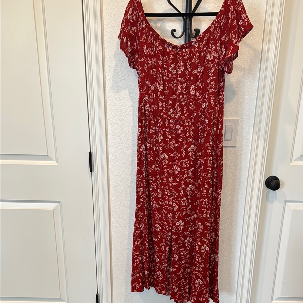 Floral Red Off-Shoulder Dress